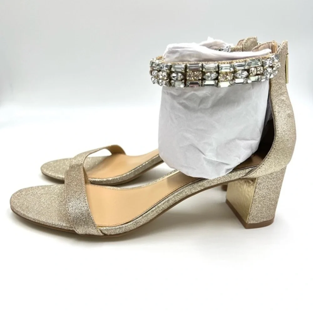 Jewel‎ Badgley Mischka Size 8 Katerina Gold Jeweled Dress Sandals Heels Shoes